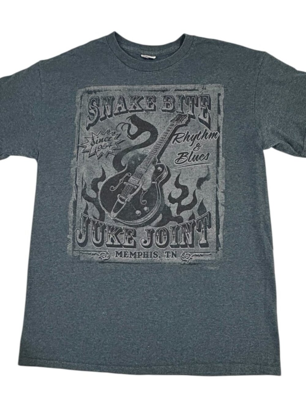 Snake Bite Juke Joint Memphis Vintage-Style Graphic Cotton T-Shirt Gray Sz M